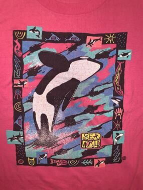 Vintage 90s SeaWorld Shamu Orca T Shirt Pink Oneita USA Men's XL